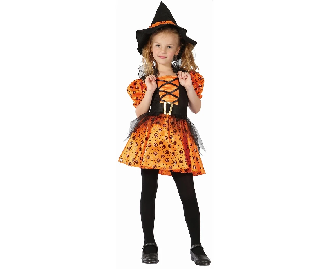 Role play-set for child Orange Witch (dress, hat, belt), size 110/120 cm EOL